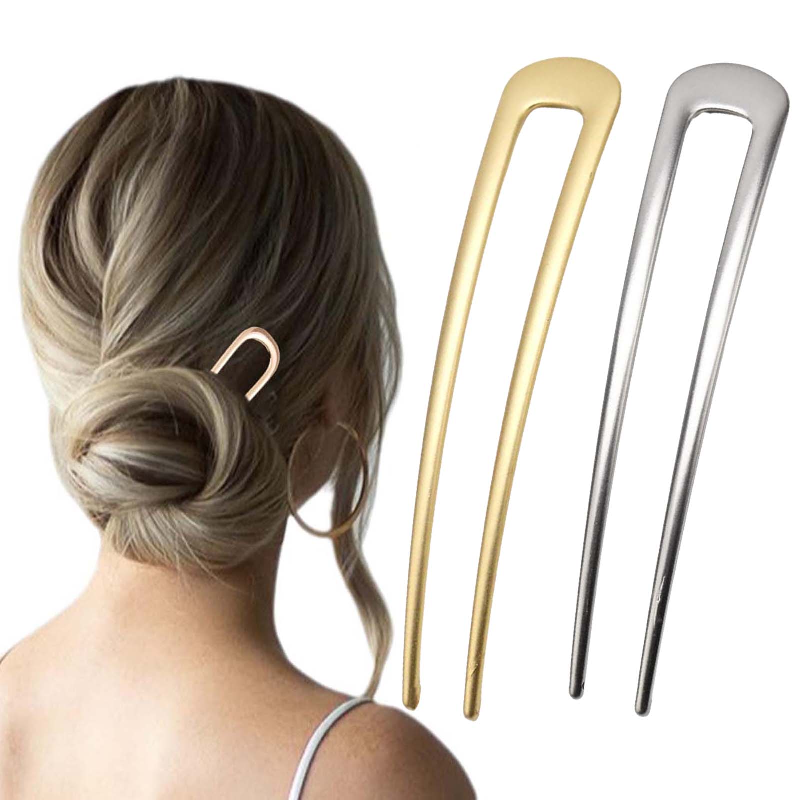 Home Office Or - フランス製U字型ヘアピン ヴィンテージメタルヘアフォークスティック 女性用 厚い髪用スタイリングアクセサリー ゴールドシルバーカラー バンツール