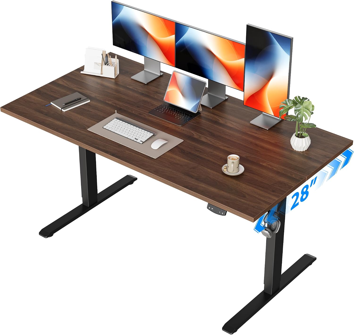 Home Office Work Table - 電動スタンディングデスク、55 x 28インチの高さ調節可能なデスク、仕事、オフィス、家庭用に座って立ったり、立ったりできる、人間工学に基づいた昇降式コンピュータテーブル