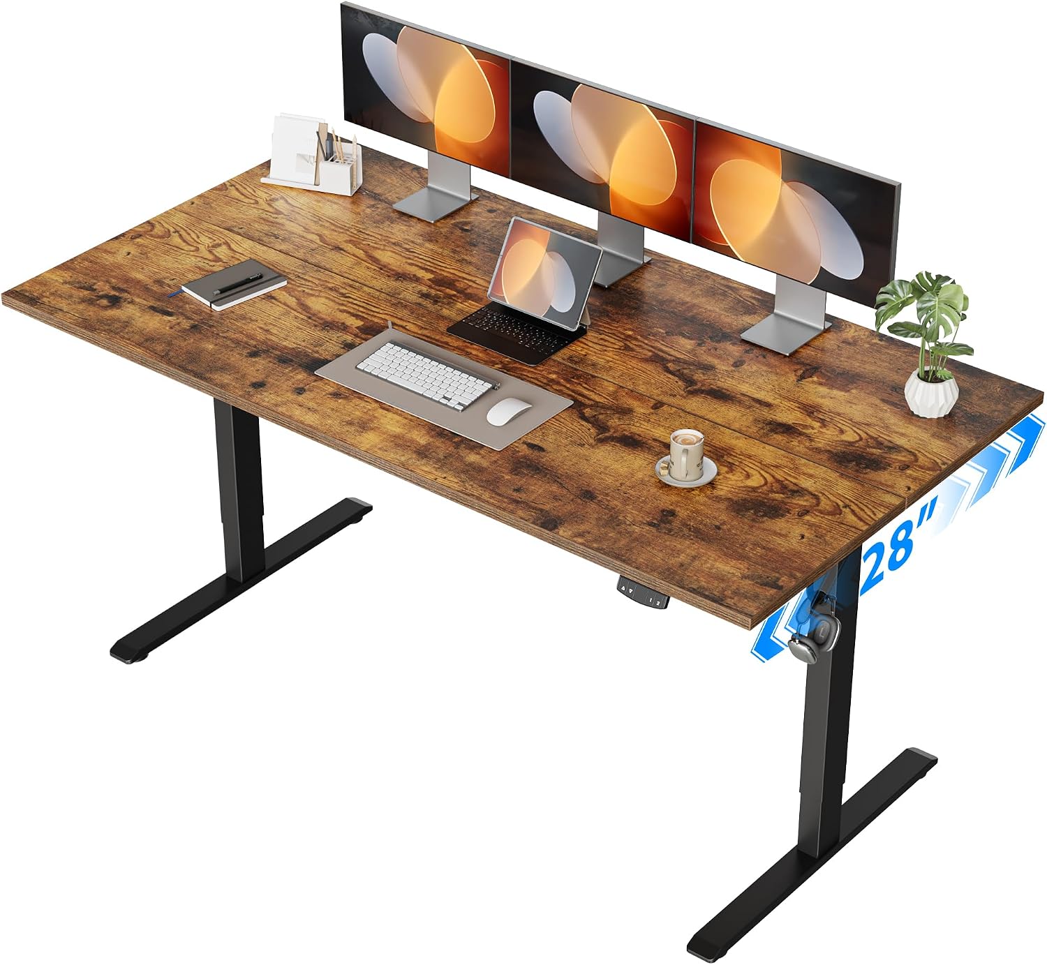 Home Office Work Table - 電動スタンディングデスク、55 x 28インチの高さ調節可能なデスク、仕事、オフィス、家庭用に座って立ったり、立ったりできる、人間工学に基づいた昇降式コンピュータテーブル