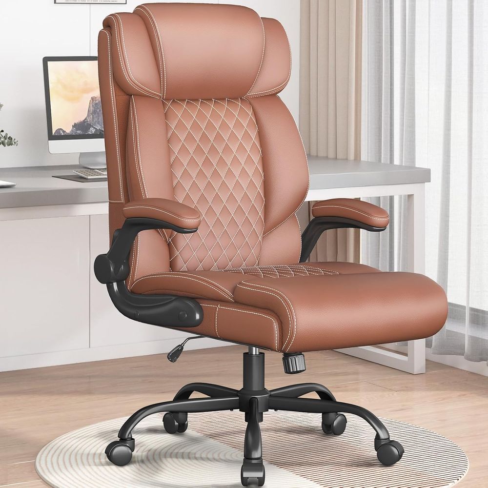 Ergonomic Office Chair - オイスチェア-エグゼクティブハイバック通気性のある快適なデスクチェア、リップアップアームレスト付き、ランバーサポート-人間工学に基づいたレザーローリングスイベルC
