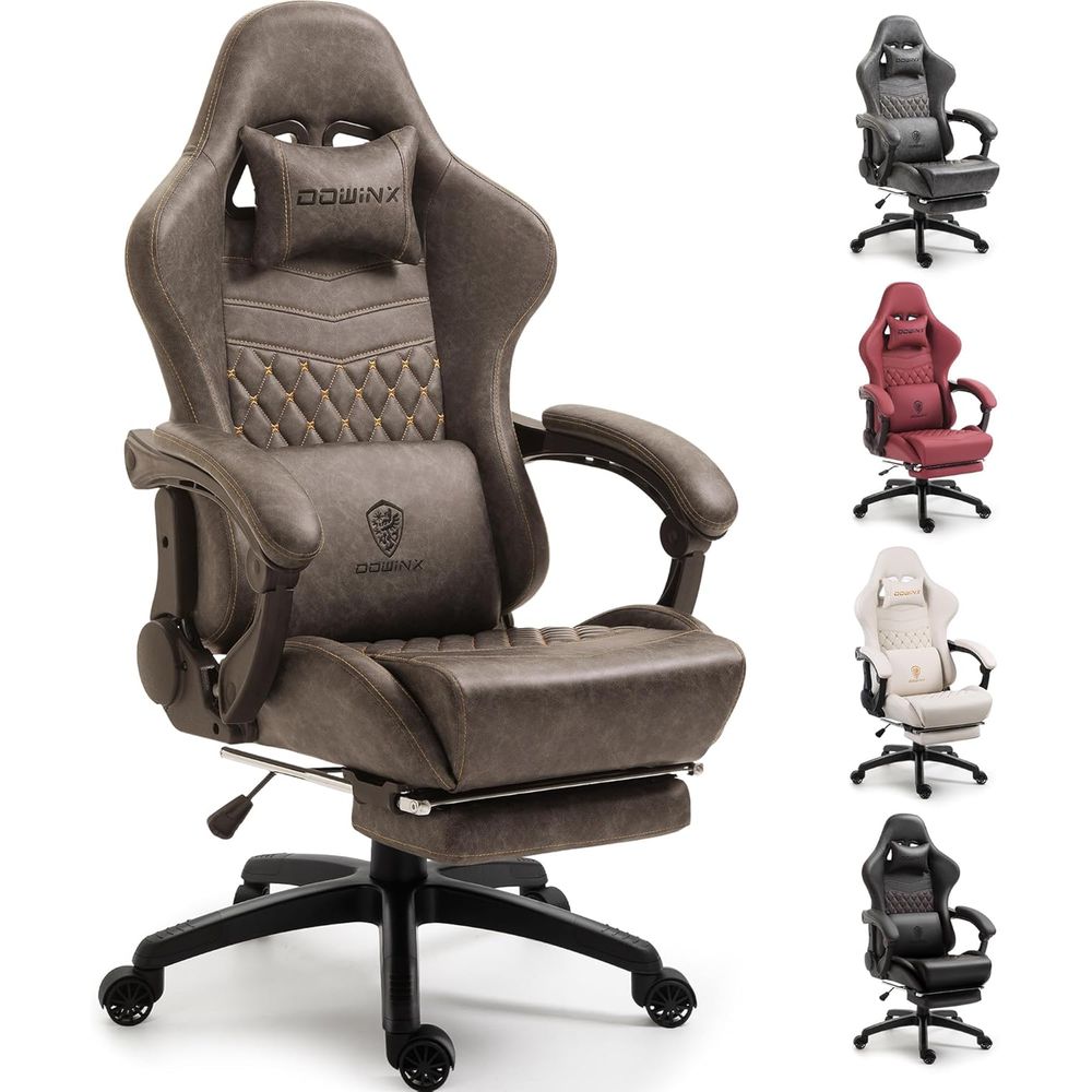 Ergonomic Office Chair - ビッグ＆トール ヴィンテージ ゲーミングチェア 大人用、耐荷重400ポンド、頑丈な人間工学に基づいたコンピューターチェア、マッサージ機能付き腰椎サポート、フットレスト＆イージー機能搭載