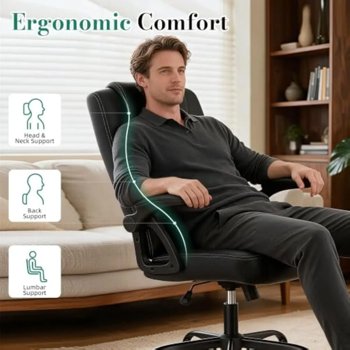 人間工学に基づいたデザインの高級オフィスチェア。360度回転 - Ergonomic Office Chair のレビューと価格