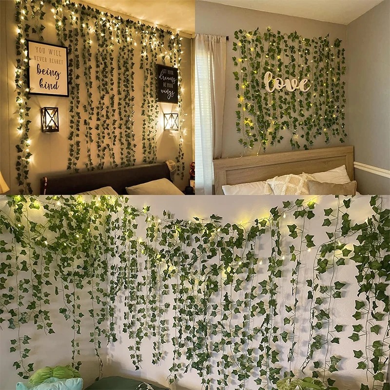人工緑のツタの葉の花輪,吊り下げられた植物,部屋,庭,オフィ - Home Office Layout のレビューと価格