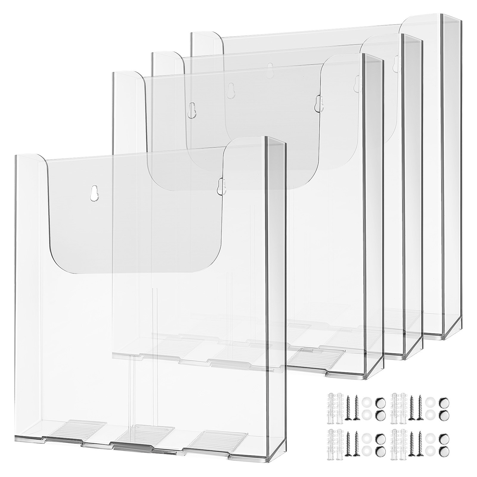 4個入り アクリル製 壁掛け式 パンフレットホルダー 透明  - Document Holder Stand のレビューと価格