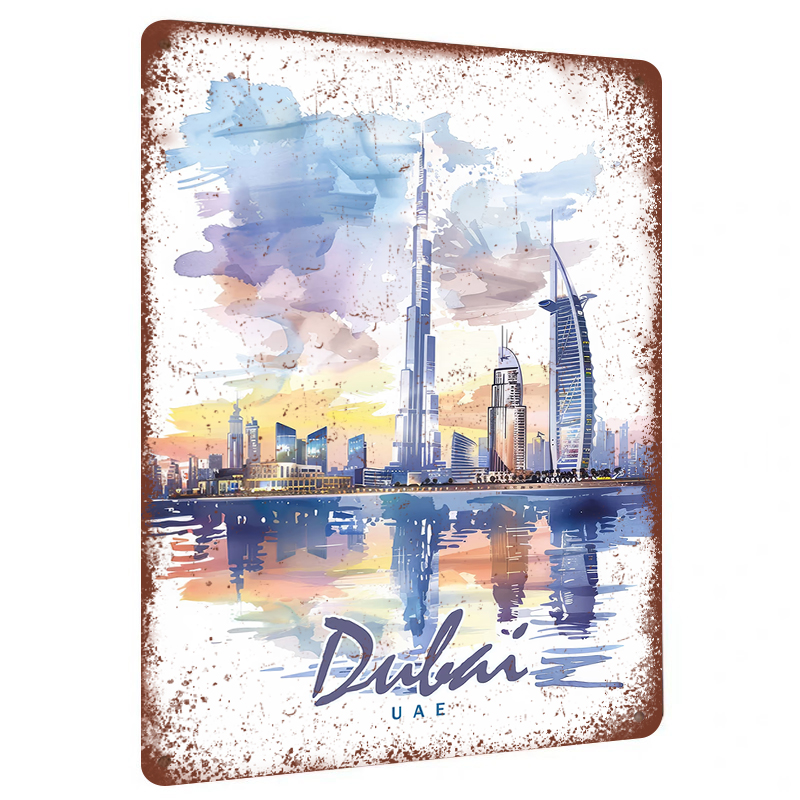 ドバイのスカイライン水彩画メタルウォールアートUAEランドマ - Home Office Dubai のレビューと価格