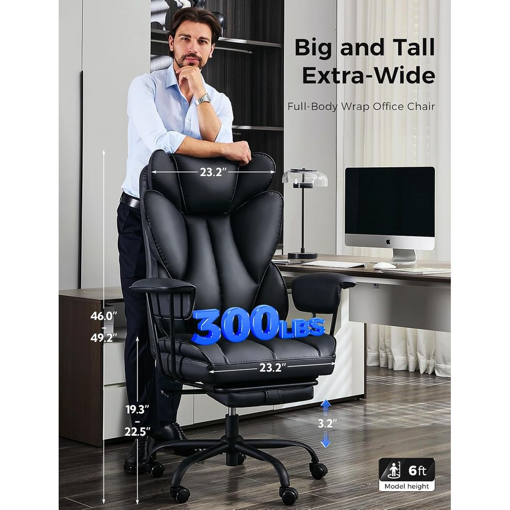 大きくて背の高いオフィスデスクチェア - 足置き台付きの幅広 - Ergonomic Office Chair のレビューと価格