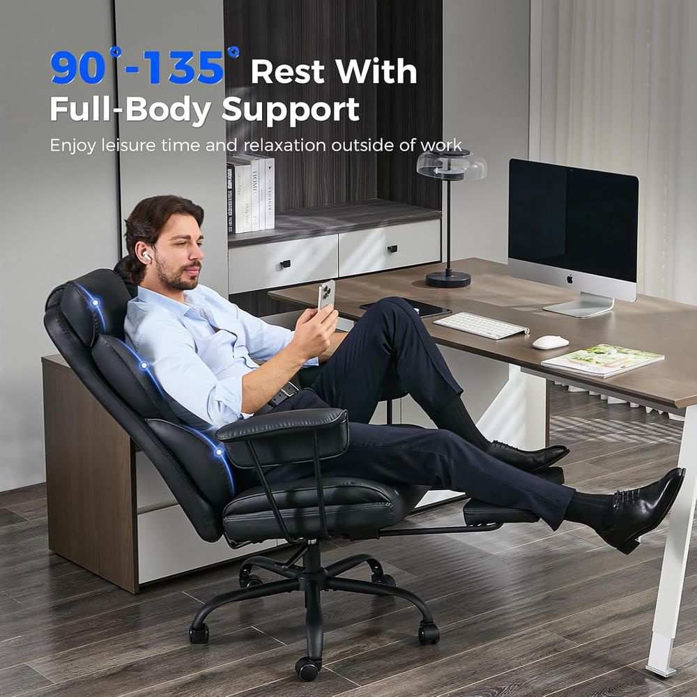 大きくて背の高いオフィスデスクチェア - 足置き台付きの幅広 - Ergonomic Office Chair のレビューと価格