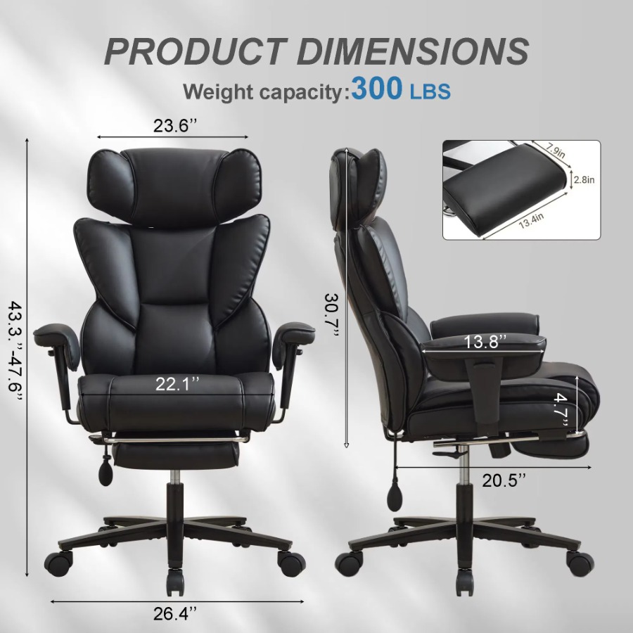 フットレストと腰部サポート付きのオフィスチェア。高さ調節可能 - Ergonomic Office Chair のレビューと価格