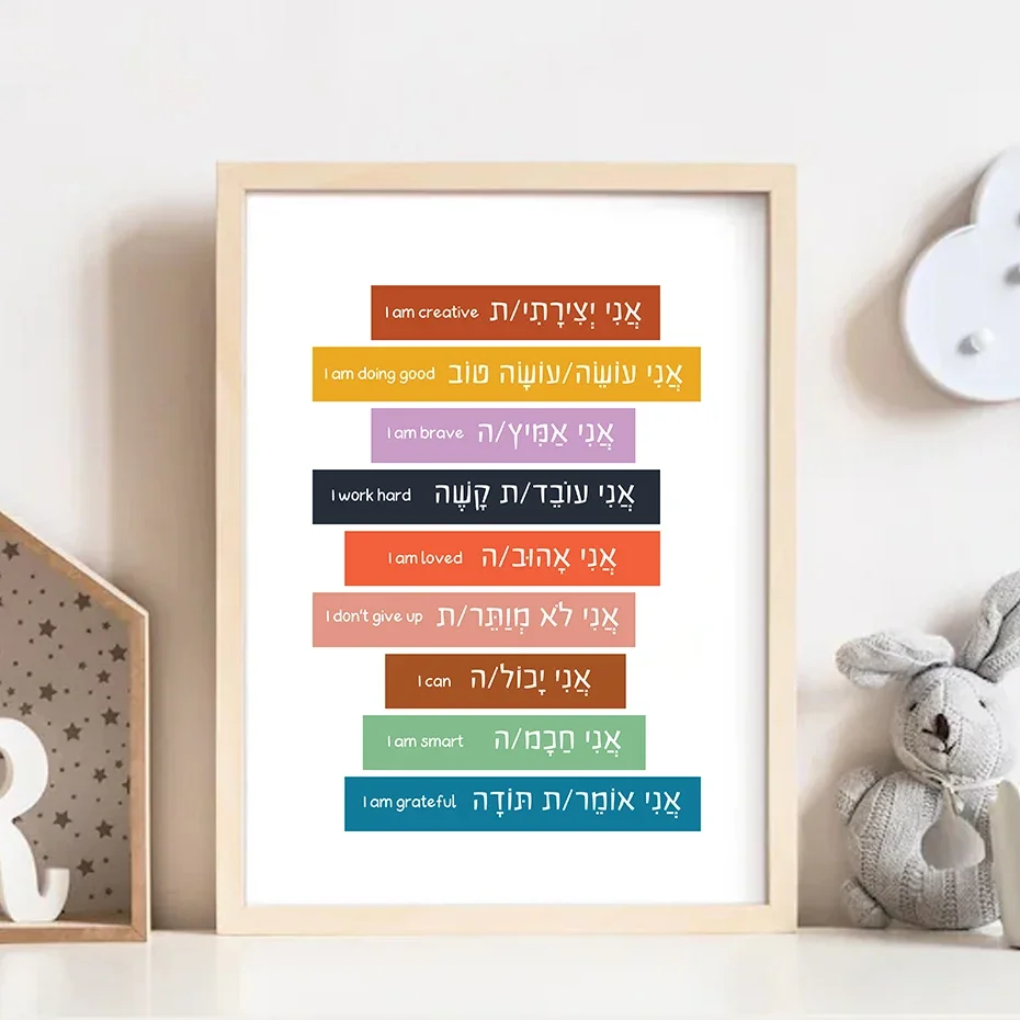 ヘブライ語と英語の励ましの言葉が書かれた壁掛けアート、子供向 - Home Office Room Inspiration のレビューと価格