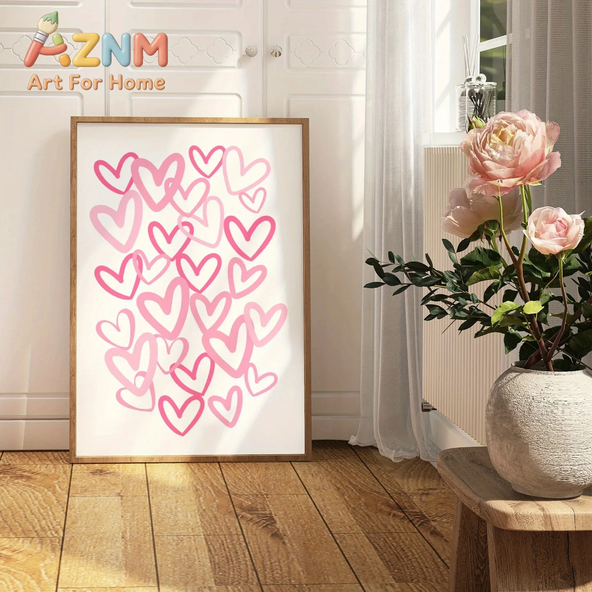 洗練されたピンクのハート柄キャンバスアートプリント。リビング - Home Office Room Inspiration のレビューと価格