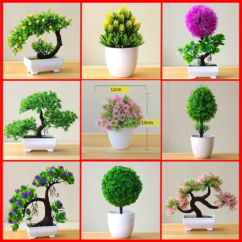 人工小型樹木鉢植え植物、偽物の盆栽、テーブル装飾用植物、家庭 - Home Office Layout のレビューと価格