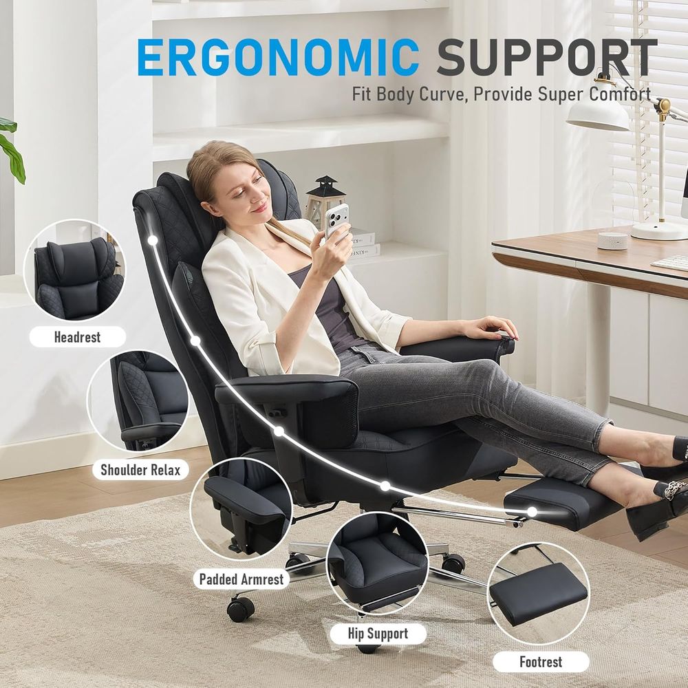 大きくて背の高いオフィスチェア、フットレスト付き人間工学に基 - Ergonomic Office Chair のレビューと価格