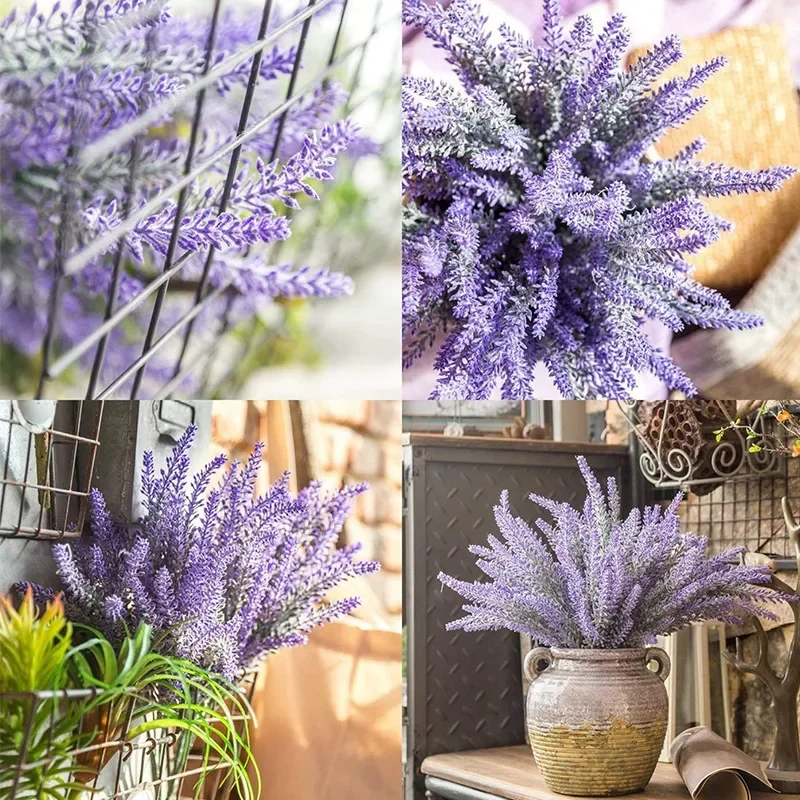 1 バンドル紫色の人工ラベンダーの花の花束人工植物家庭用屋外 - Home Office Layout のレビューと価格