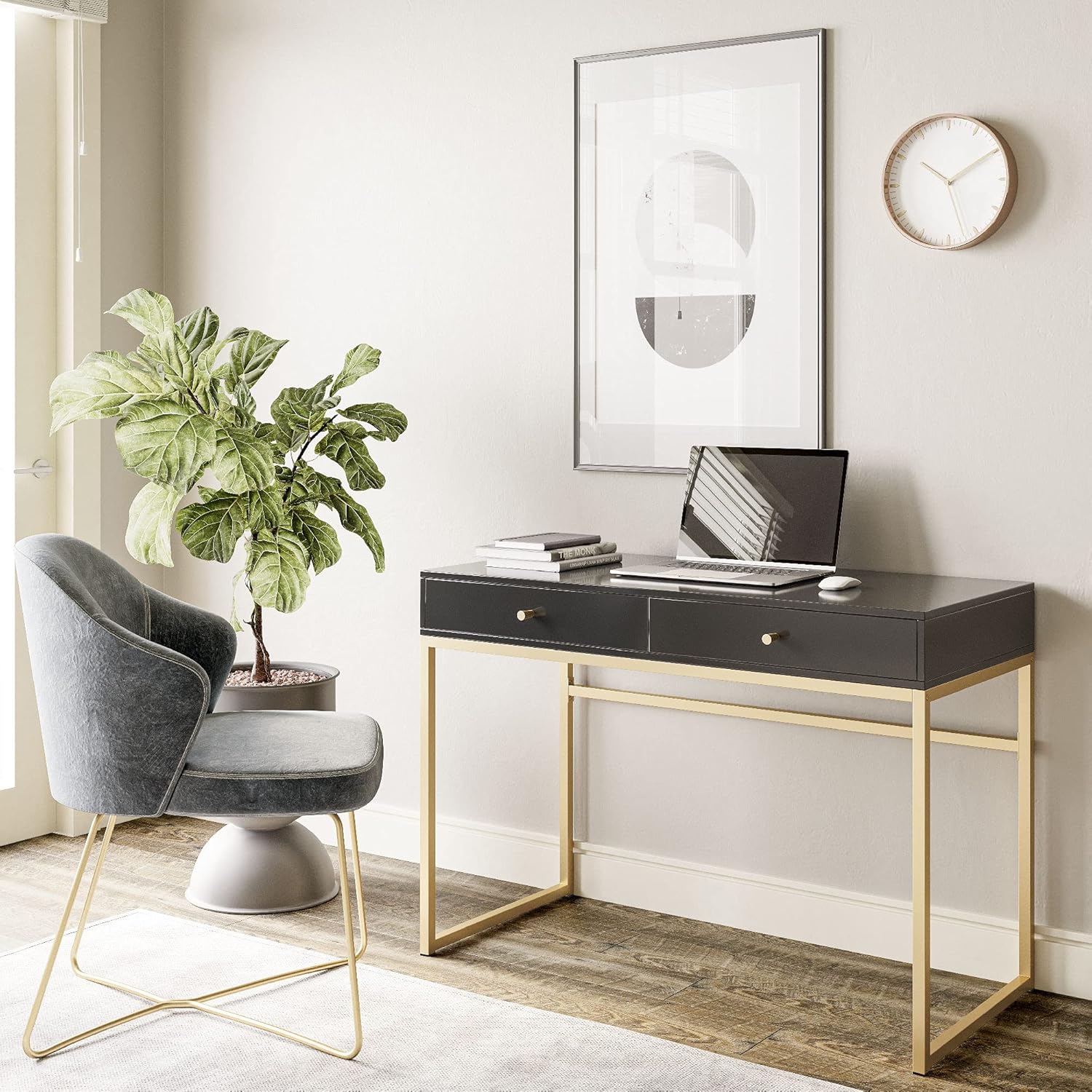 42インチの化粧台または寝室用ホームオフィスデスク、黒木の天 - Home Office Or のレビューと価格